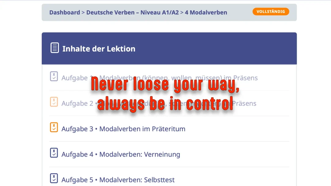 Kata kerja bahasa Jerman Woo A2 - Isi Kursus Belajar Mandiri Bahasa Jerman: Deutsche Verben A1/A2 - Jangan pernah kehilangan arah, selalu pegang kendali