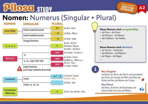 Bantuan Pembelajaran Visual dari PILOSA.STUDY - aturan jamak dari kata benda Jerman