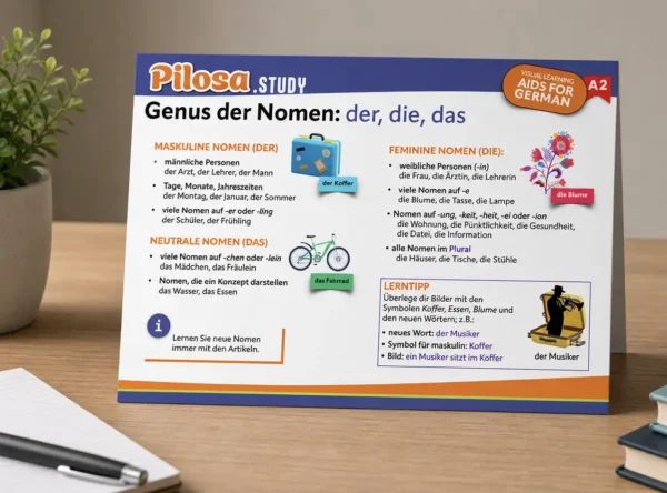 Lernkarte Genus der Nomen Schreibtisch PILOSA.STUDY Lernkarte Genus der Nomen - überall im Blick; zum Beispiel auf dem Schreibtisch