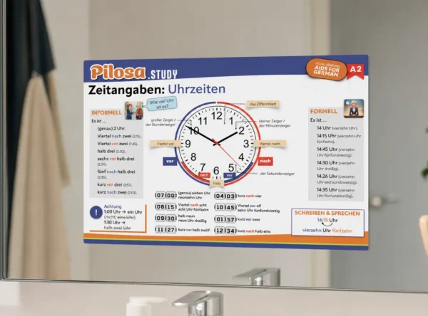 Flashcard: Clock Times - Mirror PILOSA.STUDY Flashcards: Times - visible everywhere; for example, on the mirror